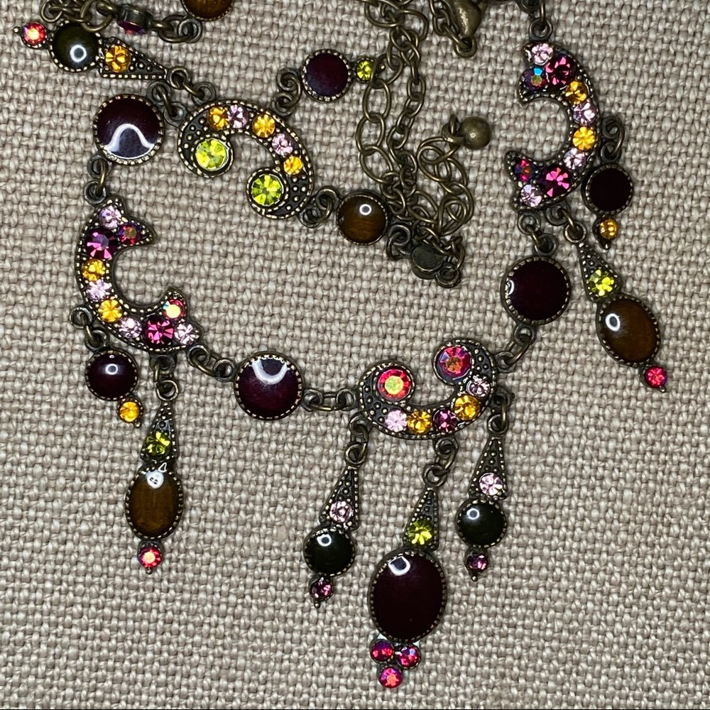 Vintage Red Swarovski Crystals & Enamel Art Deco Style Necklace w Dangles - Picture 7 of 8